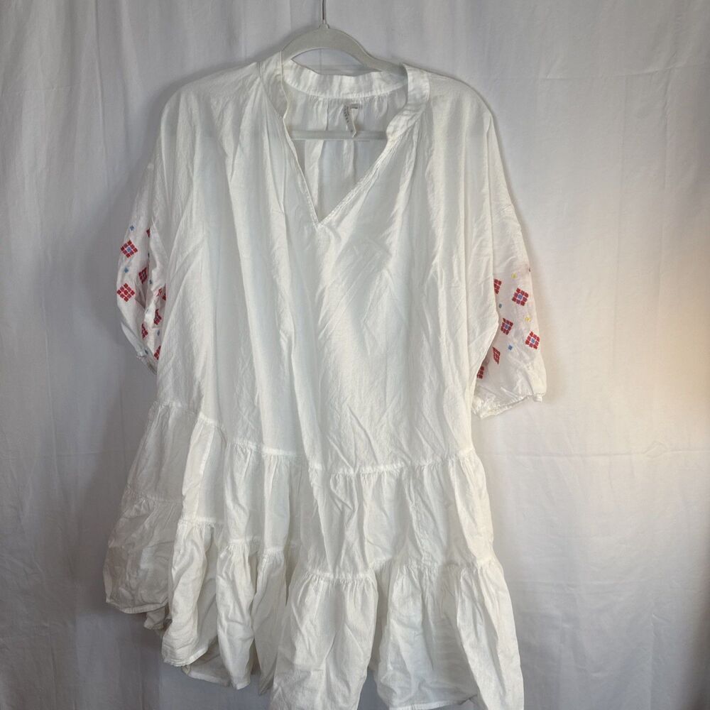 Seafolly Cover Up Tunic Style White With Embroidered Sleeves Size M/L Preowned